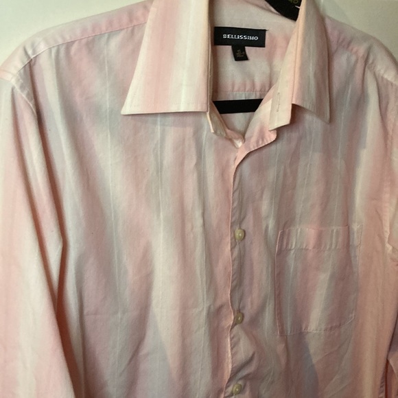 ❤️🔥5/20$ BELLISSIMO💫Men's Pink/White Striped Long Sleeve Dress Shirt - Picture 3 of 9